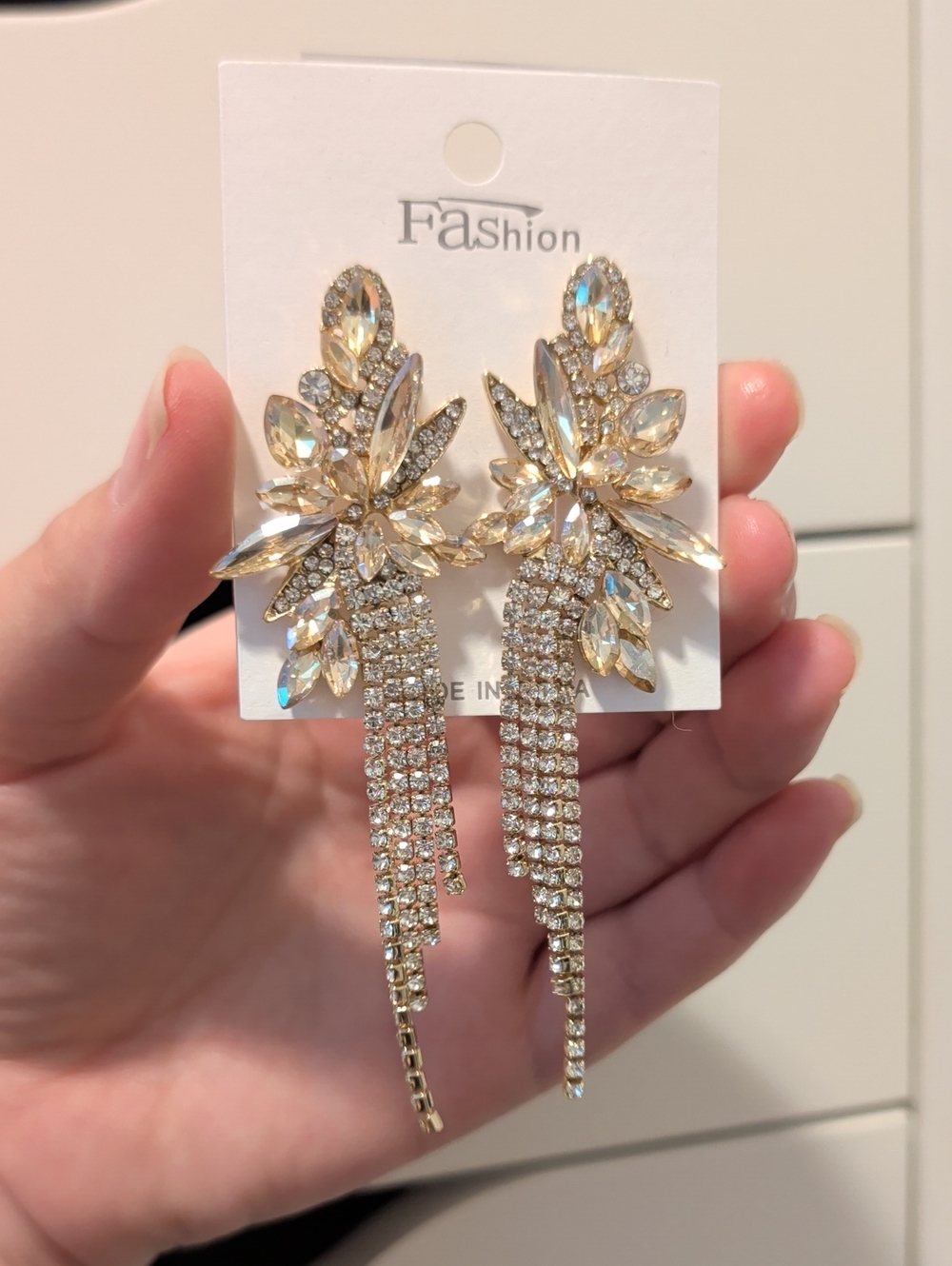 Gold Crystal Leaf Drop Earrings - Gold